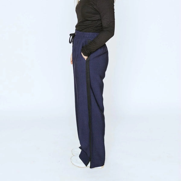 MOKE - INDIANA WIDE LEG PANTS - NAVY w BLACK STRIPE