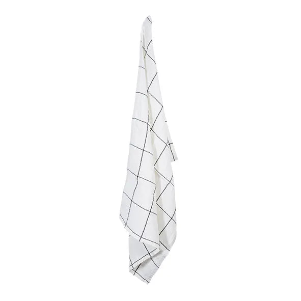 French Country - Woven Check Tea Towel - Off White/Black