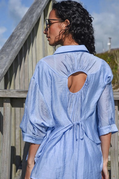 COOPER - UNBUTTONRD + UNBORTHERED SHIRT - CORNFLOWER BLUE