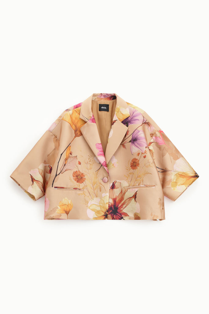 DIXIE - ELEGANT CAMEL FLORAL JACKET -  CAMEL