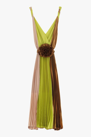 DIXIE  - ABITO PLEATED TRIPLE TONE DRESS - BRONZE FLOWER