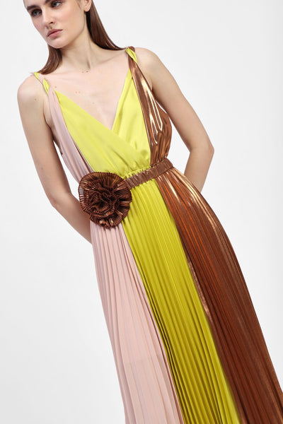 DIXIE  - ABITO PLEATED TRIPLE TONE DRESS - BRONZE FLOWER