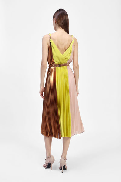 DIXIE  - ABITO PLEATED TRIPLE TONE DRESS - BRONZE FLOWER