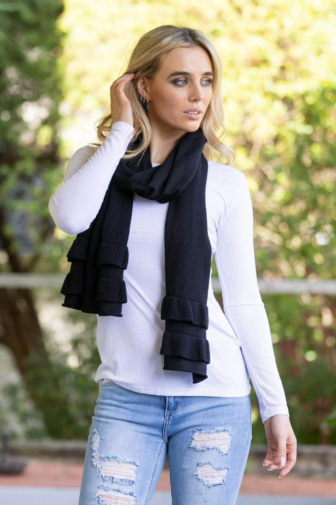 Augustine - RUFFLE SCARF - BLACK
