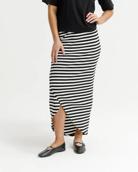 HOMELEE - MARLEY SKIRT  - BLACK & WHITE WAFFLE STRIPES