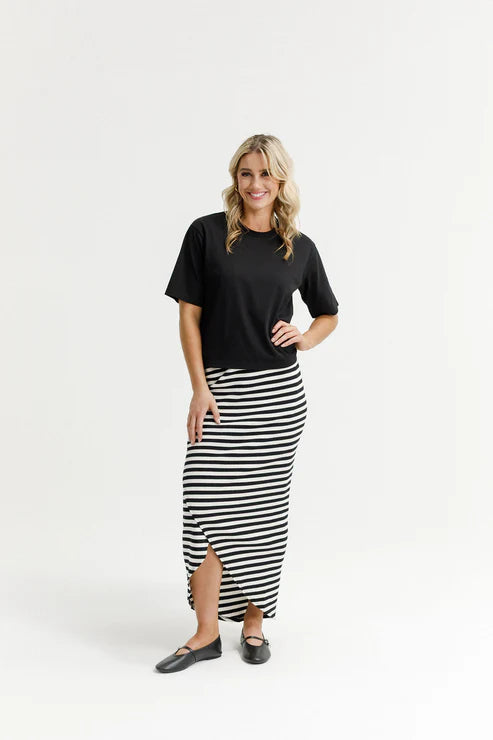 HOMELEE - MARLEY SKIRT  - BLACK & WHITE WAFFLE STRIPES