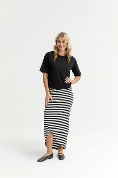 HOMELEE - MARLEY SKIRT  - BLACK & WHITE WAFFLE STRIPES