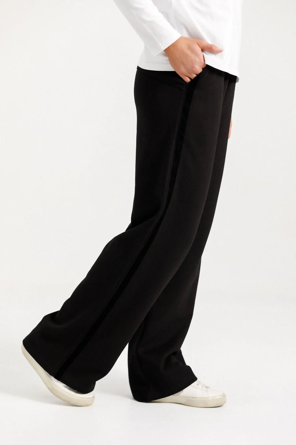 Homelee  ALPINE PALAZZO PANTS - BLACK w BLACK VELVET RIBBON