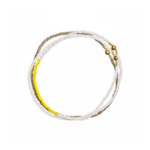 Templestones Pale Rose, Citron + White Stacked Beaded Bracelets 152