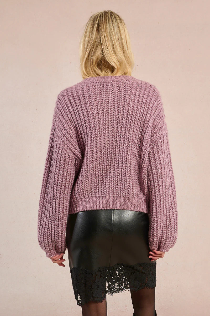 MOLLY BRAKEN - KNITTED CARDIGAN - MAUVE