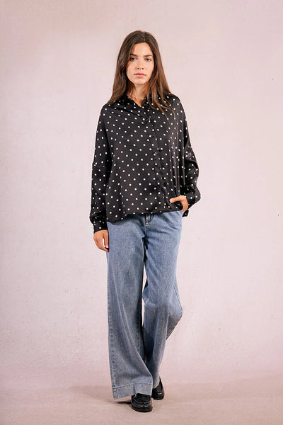 MOLLY BRAKEN - WOVEN SHIRT - BLACK/WHITE SPOT