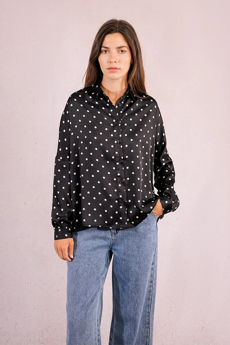 MOLLY BRAKEN - WOVEN SHIRT - BLACK/WHITE SPOT