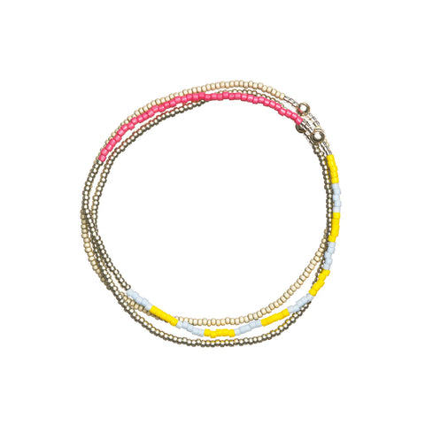 Templestones Sky Blue, Neon Yellow + Pink Stacked Beaded Bracelets 161