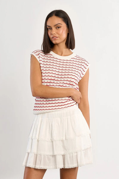 LILI SIDONIO - SLEEVELESS KNIT TOP - RED/WHITE