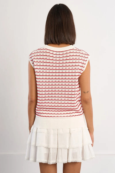 LILI SIDONIO - SLEEVELESS KNIT TOP - RED/WHITE