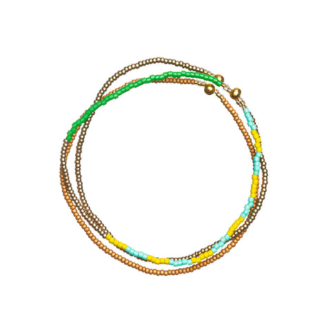 Templestones Aqua, Citron, Gold + Green Stacked Beaded Bracelets 174