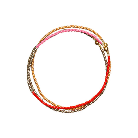 Templestones Pink, Gold + Red Stacked Beaded Bracelets 185