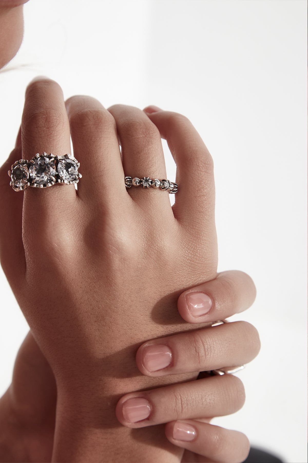 STOLEN -MIXED ORB STACKER RING - SILVER/CLEAR TOPAZ