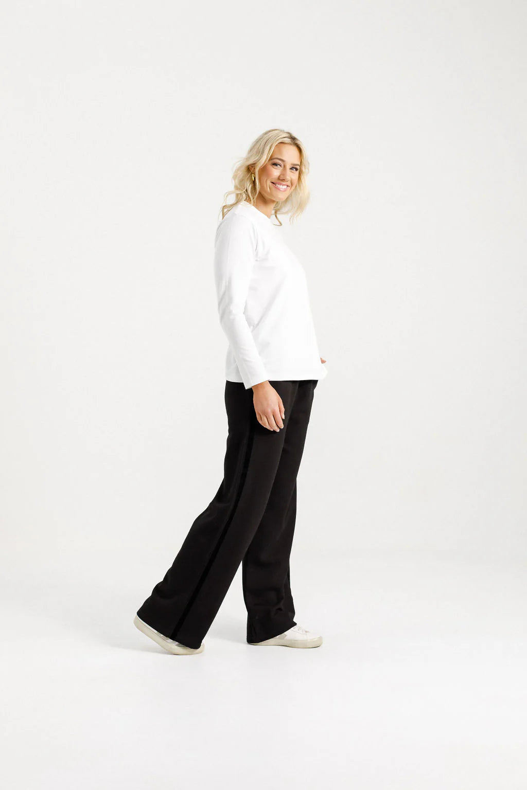 Homelee  ALPINE PALAZZO PANTS - BLACK w BLACK VELVET RIBBON