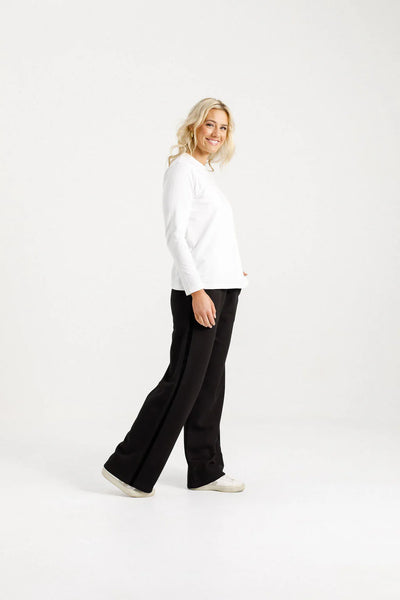 Homelee  ALPINE PALAZZO PANTS - BLACK w BLACK VELVET RIBBON
