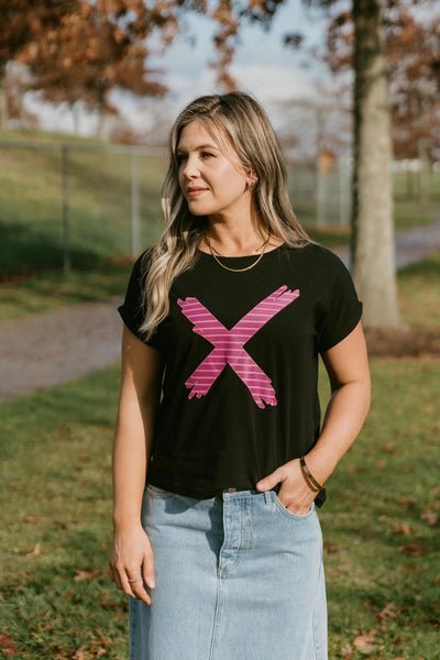 Homelee JACKIE TEE - BLACK w CANDY STRIPE X