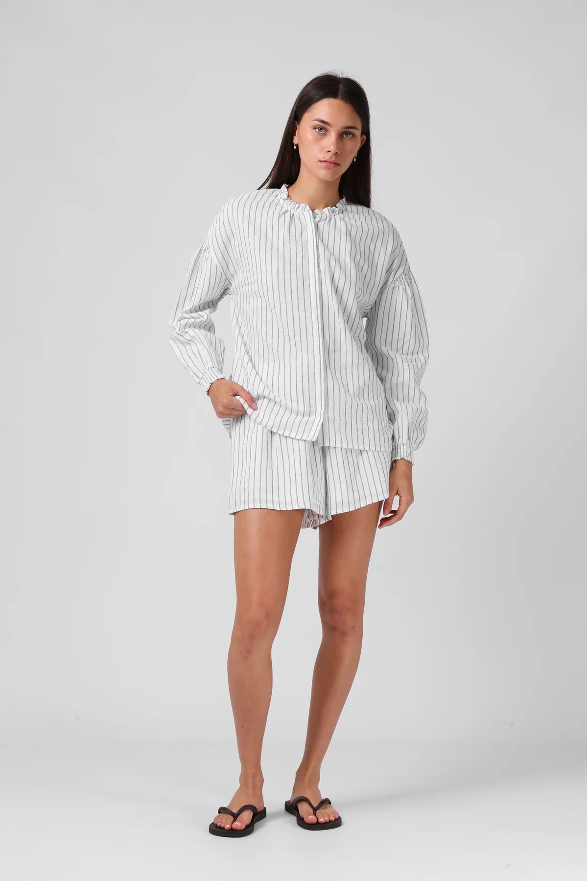 RPM OLIVE BLOUSE - WHITE STRIPE