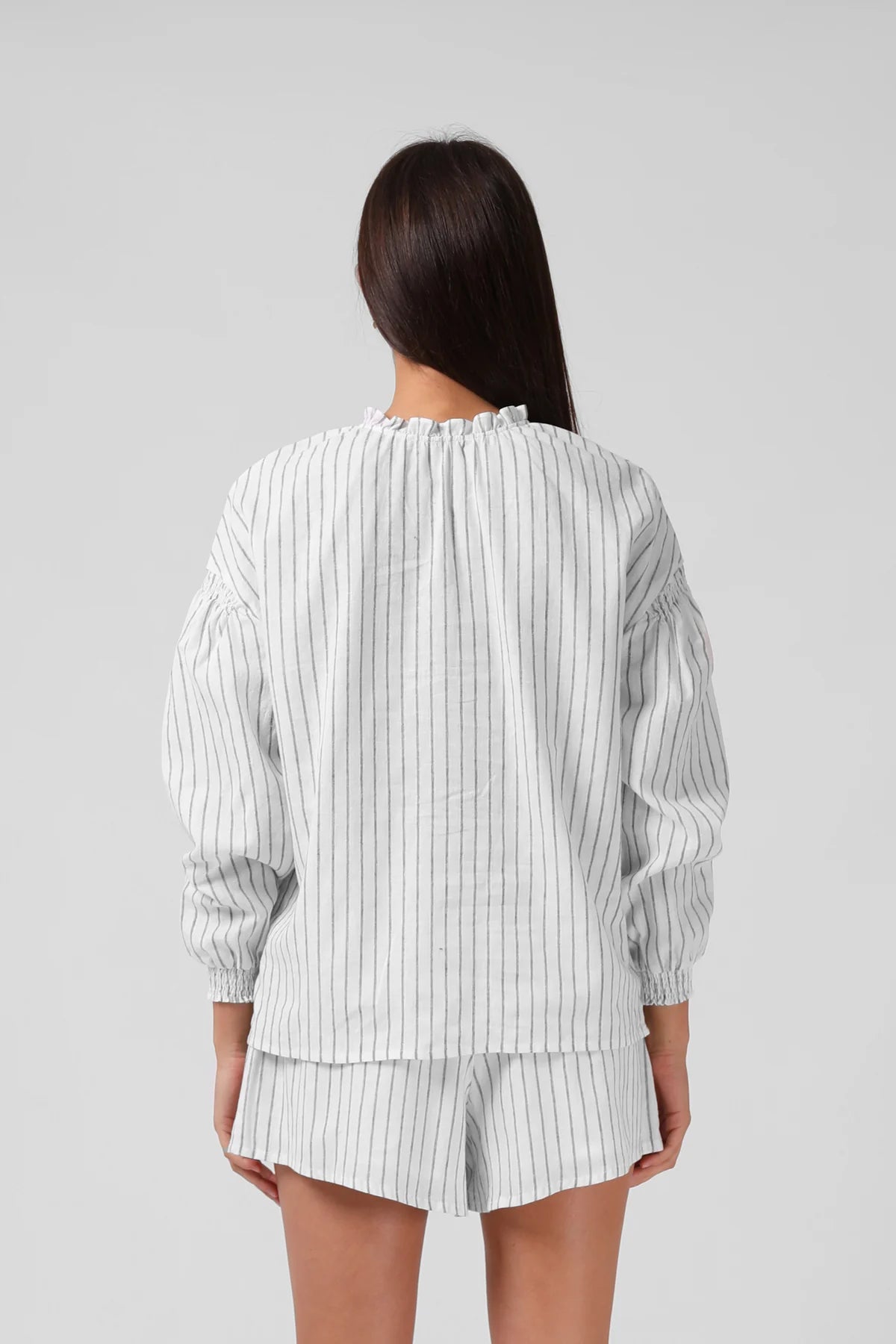 RPM OLIVE BLOUSE - WHITE STRIPE