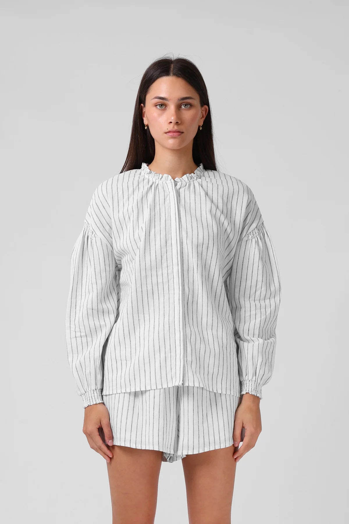 RPM OLIVE BLOUSE - WHITE STRIPE