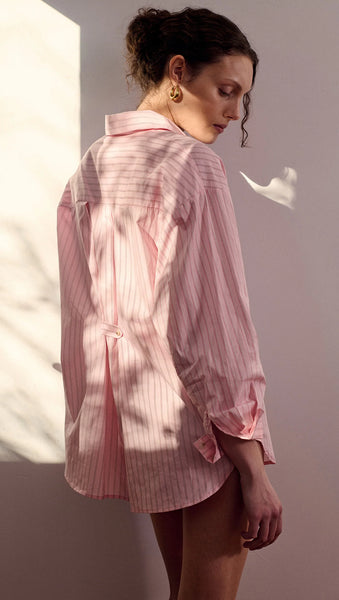 STAPLE THE LABEL - KARI OVERSIZED SHIRT - PINK/WHITE STRIPE