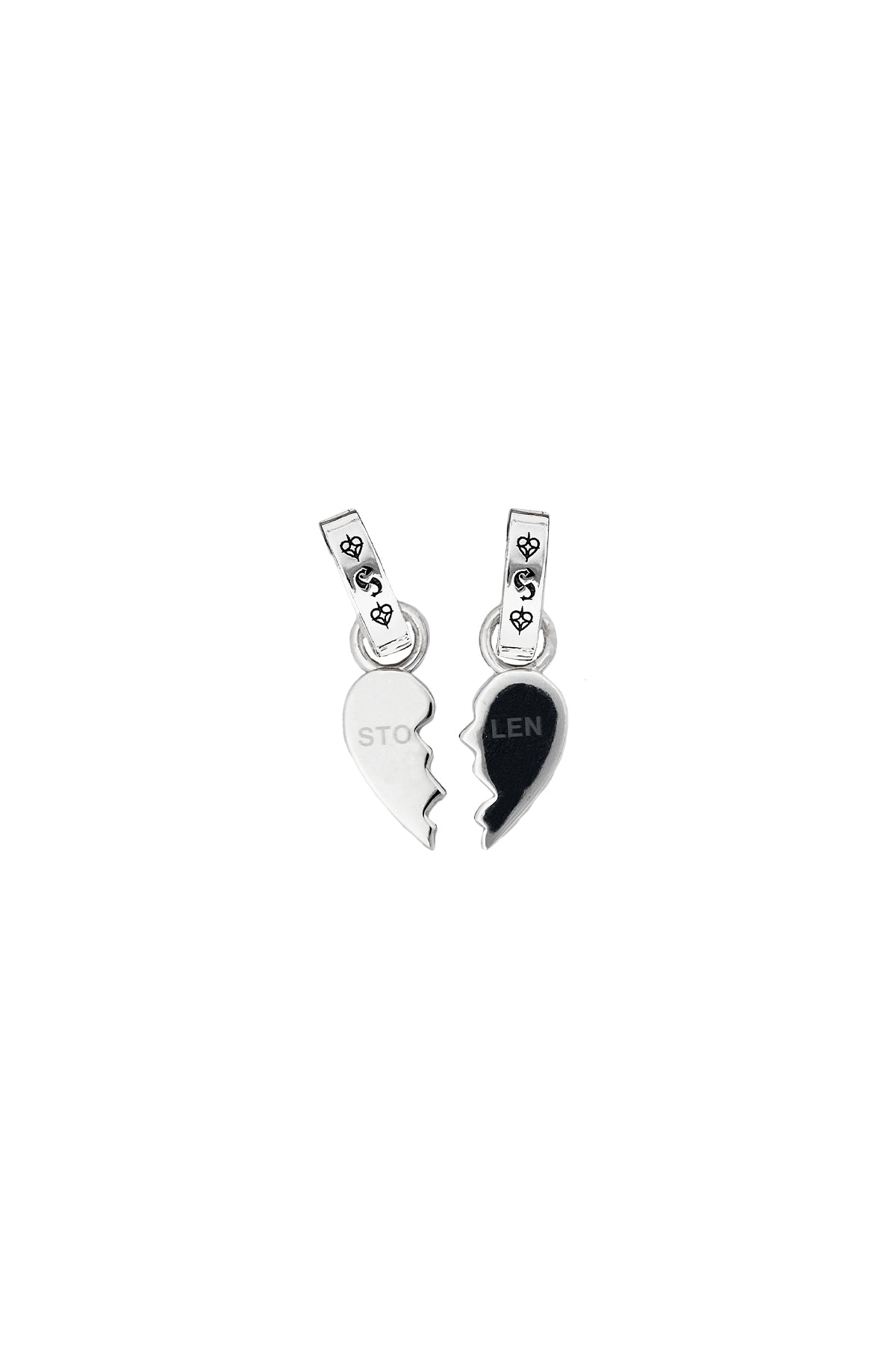 STOLEN  - TWO PART HEART CHARM SET - 100% STERLING SILVER