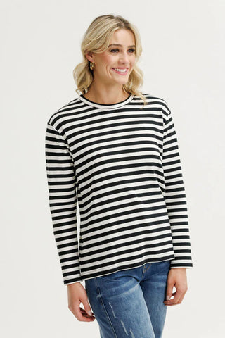 HOMELEE - LONG SLEEVE CHRIS TEE - BLACK & WHITE WAFFLE STRIPES