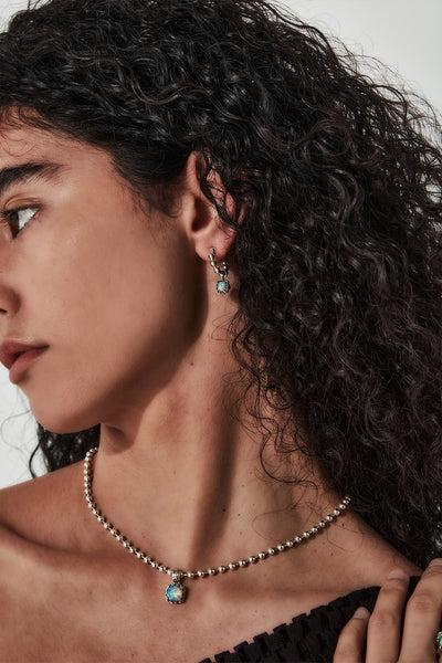 STOLEN - BABY CLAW BALL CHAIN SLEEPER EARRINGS - OPAL