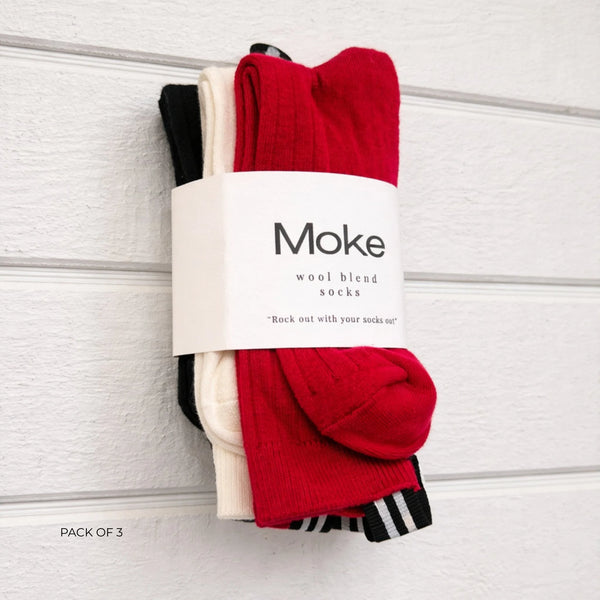 MOKE - LILY WOOL BLEND SOCKS - BLACK/CREAM/CHERRY TOMATO