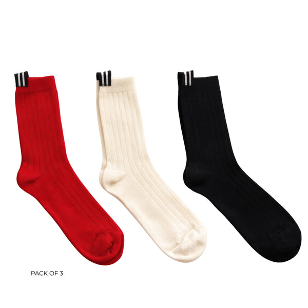 MOKE - LILY WOOL BLEND SOCKS - BLACK/CREAM/CHERRY TOMATO