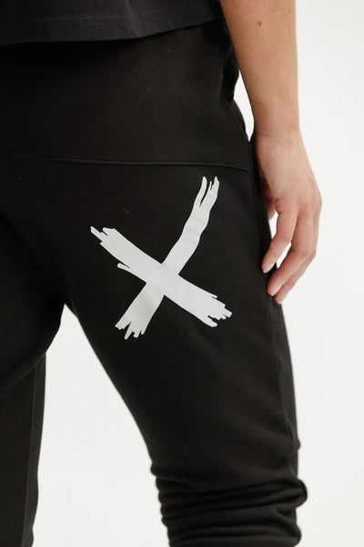 HOMELEE - ALPINE APARTMENT PANTS - BLACK w SILVER X / STRIPED CUFFS