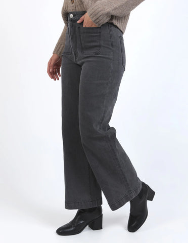 Foxwood - SARAH WIDE LEG JEAN - WASHED BLACK