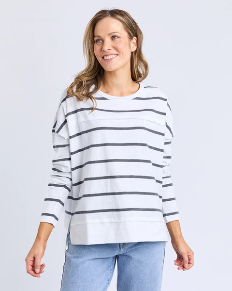 Foxwood -  JAYNE STRIPE THROW ON TOP - WHITE/CHARCOAL STRIPE