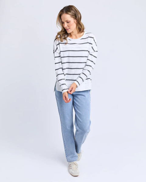 Foxwood -  JAYNE STRIPE THROW ON TOP - WHITE/CHARCOAL STRIPE