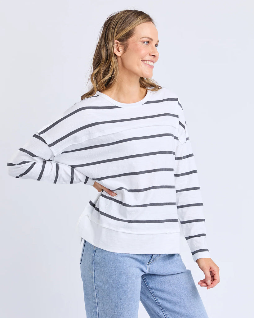 Foxwood -  JAYNE STRIPE THROW ON TOP - WHITE/CHARCOAL STRIPE