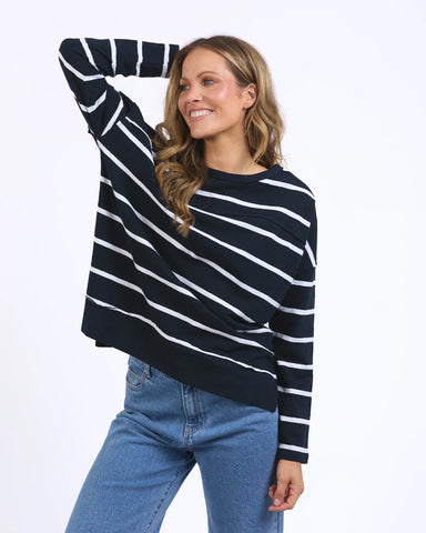 Foxwood - JAYNE STRIPE THROW ON TOP - NAVY