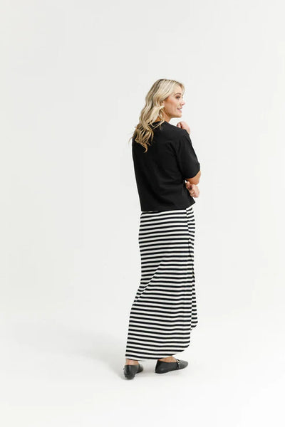 HOMELEE - MARLEY SKIRT  - BLACK & WHITE WAFFLE STRIPES