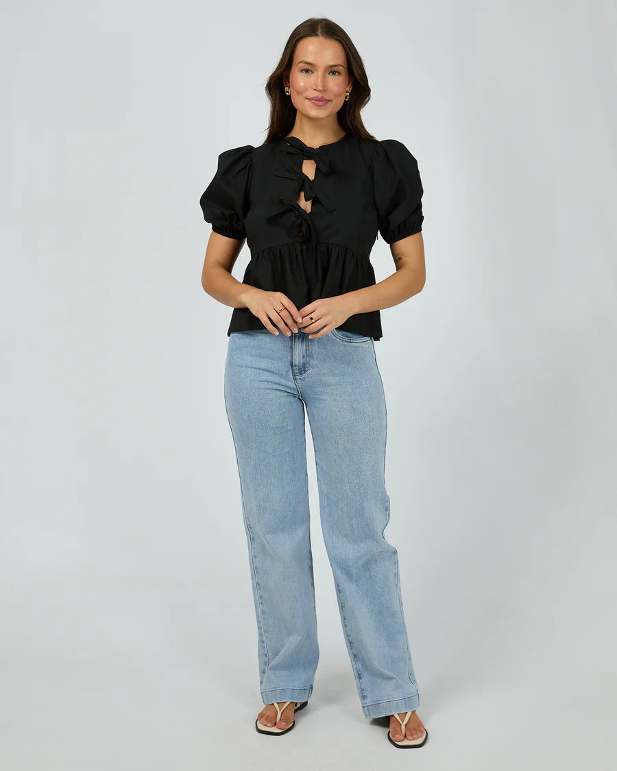 SILENT THEORY - AFTERSUN LINEN TOP - BLACK