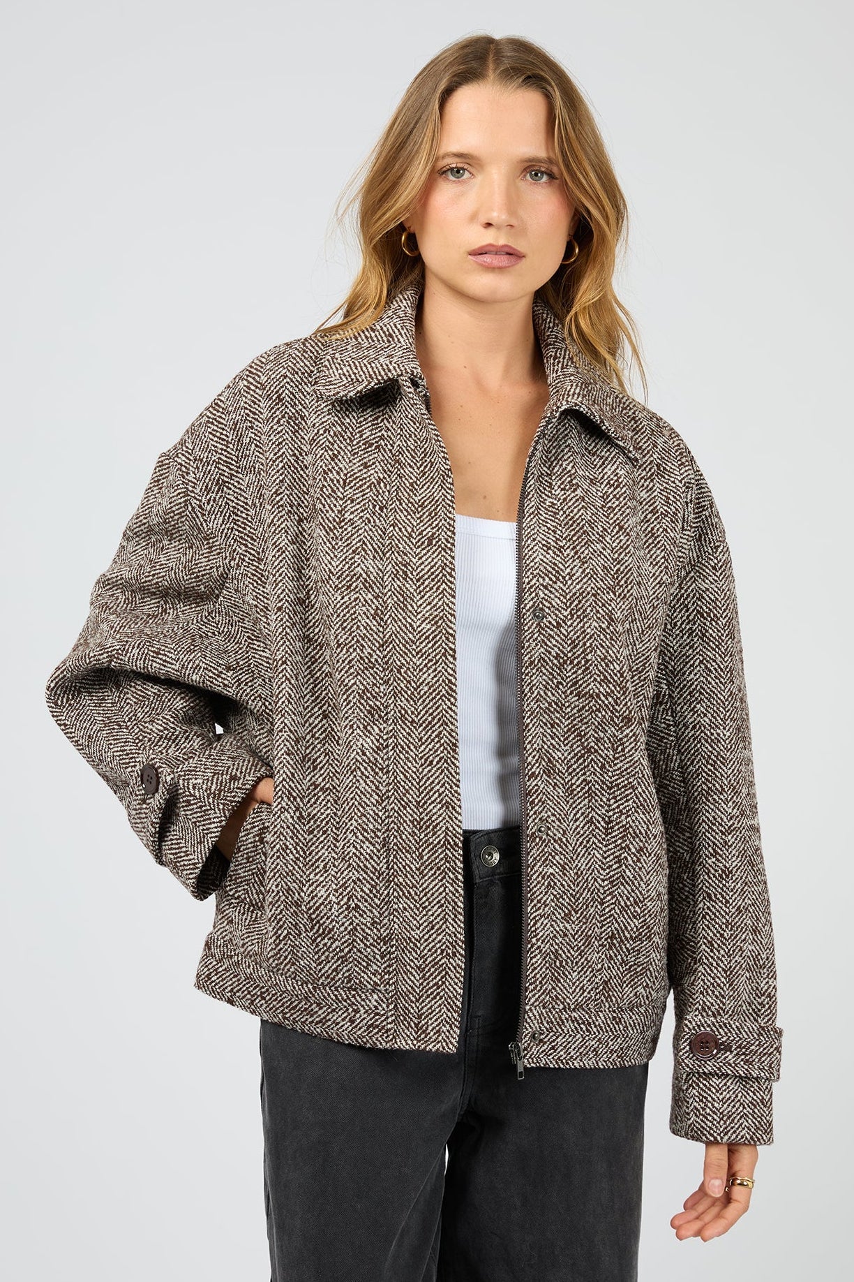 SILENT THEORY - ASHER JACKET - CHOCOLATE HERRINGBONE