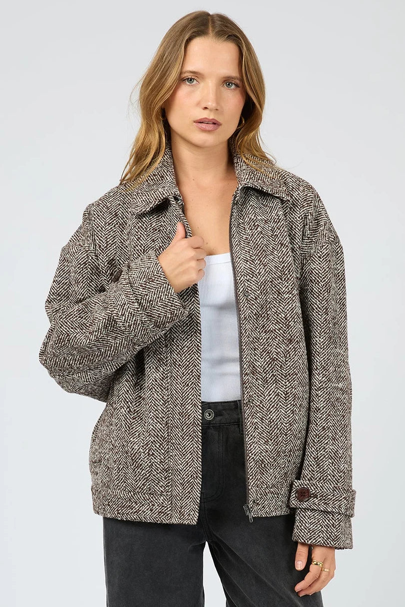 SILENT THEORY - ASHER JACKET - CHOCOLATE HERRINGBONE