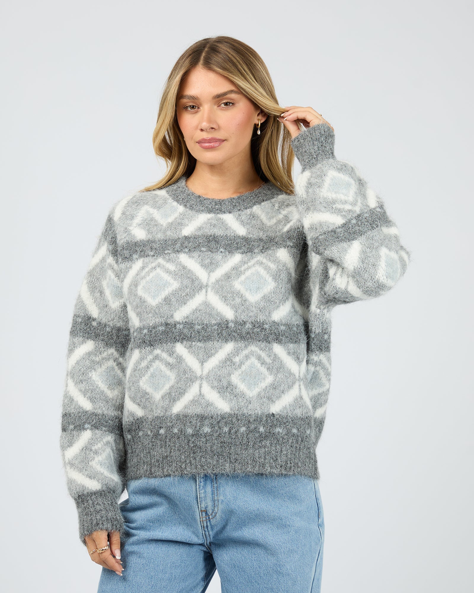 ALL ABOUT EVE - ZOIA KNIT CREW - CHARCOAL