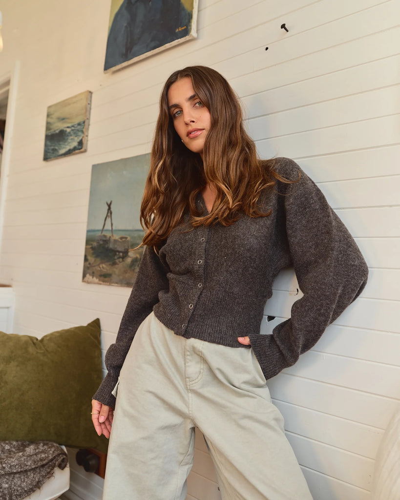 ALL ABOUT EVE - NELLY KNIT CARDI - BROWN