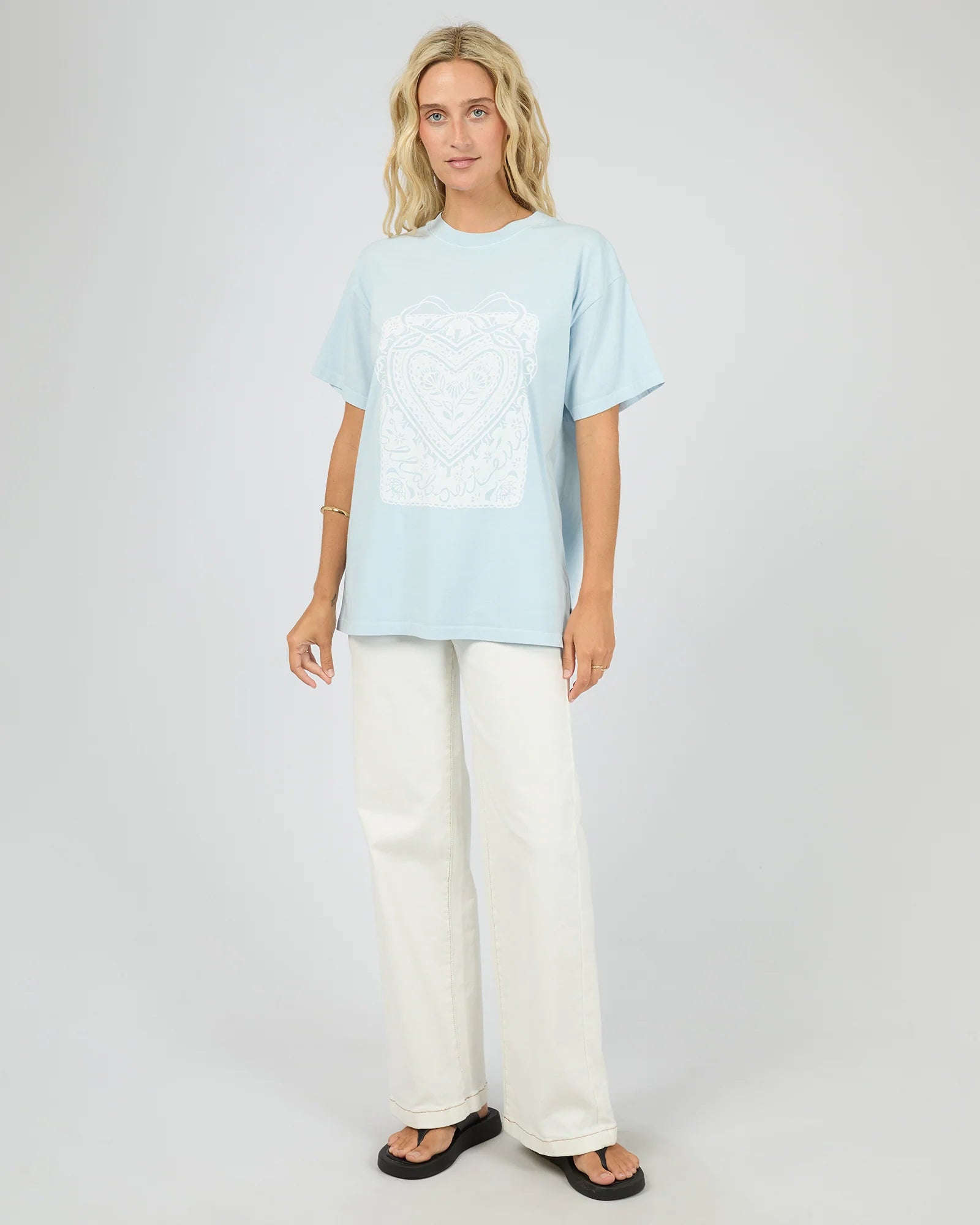 ALL ABOUT EVE - HEART LOCKET RELAXED TEE - OCEAN BLUE