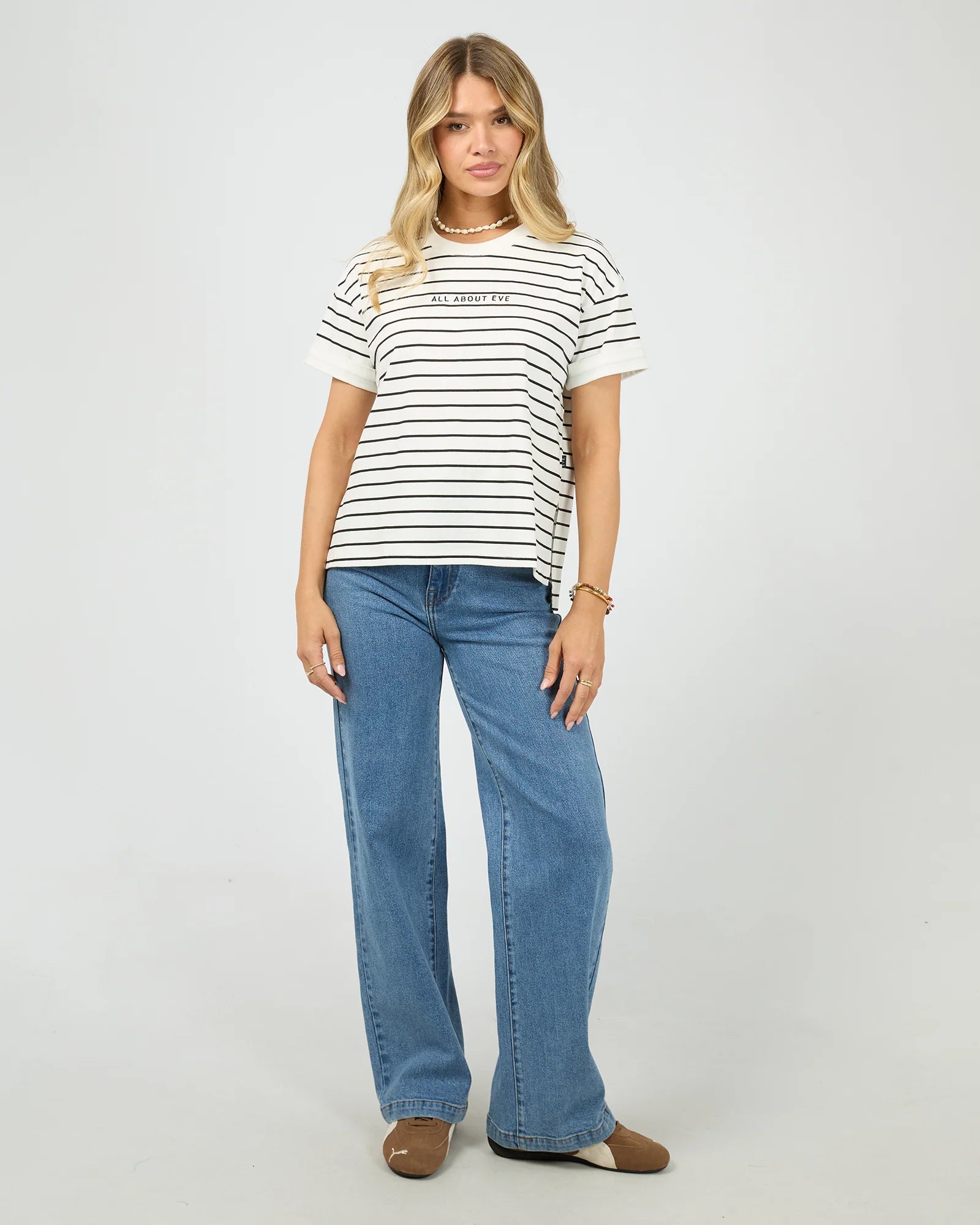 ALL ABOUT EVE - WASHED TEE - STRIPE - BLACK