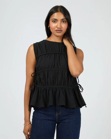 ALL ABOUT EVE - LOU LOU TIE TOP - BLACK