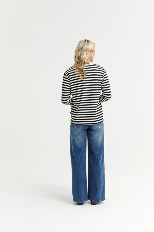 HOMELEE - LONG SLEEVE CHRIS TEE - BLACK & WHITE WAFFLE STRIPES